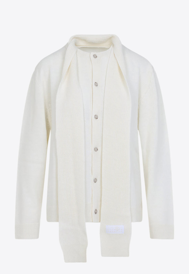 Integrated Knit Scarf Wool Cardigan