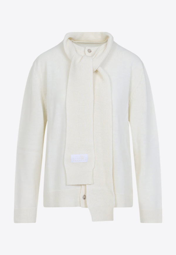 Integrated Knit Scarf Wool Cardigan