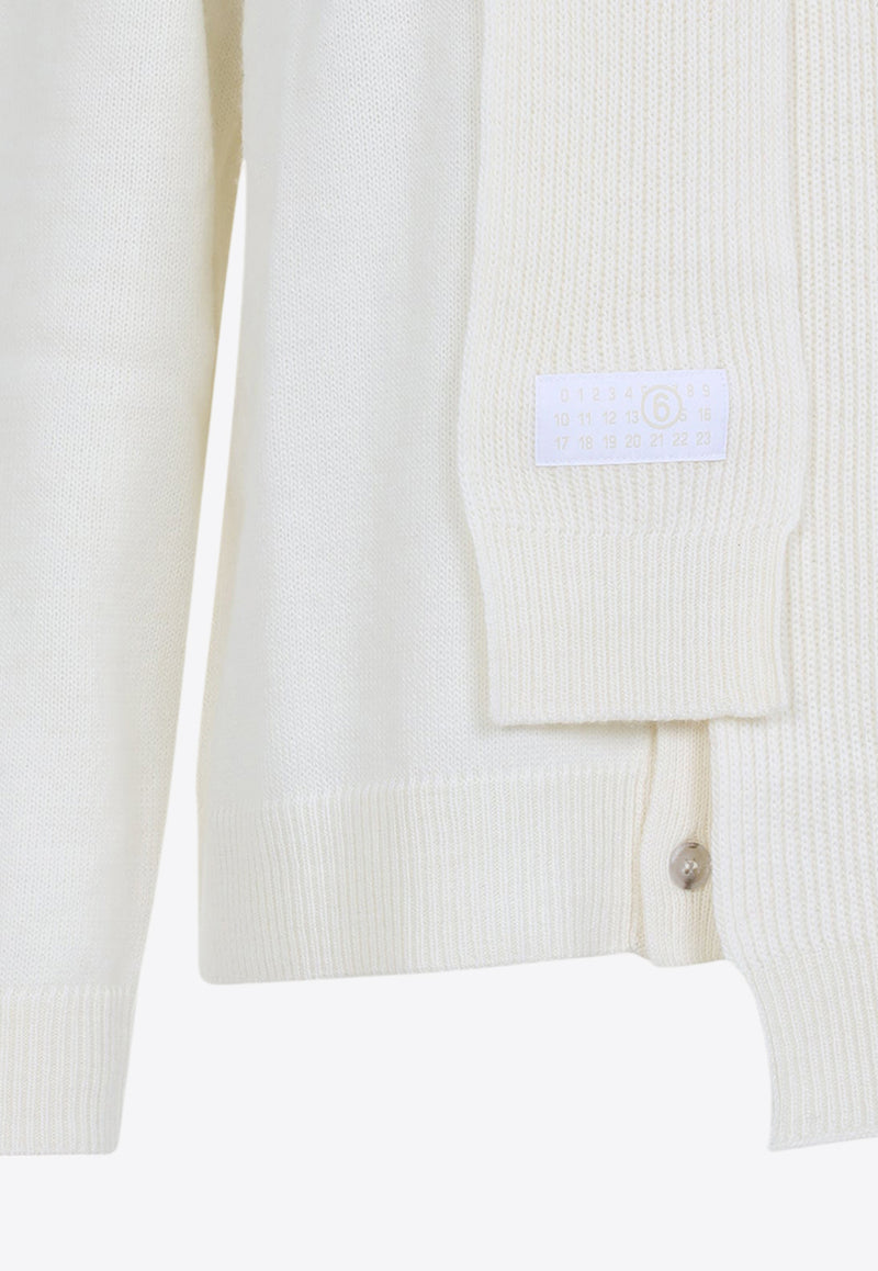 Integrated Knit Scarf Wool Cardigan