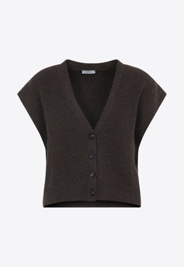 Lurex Sleeveless Cropped Cardigan