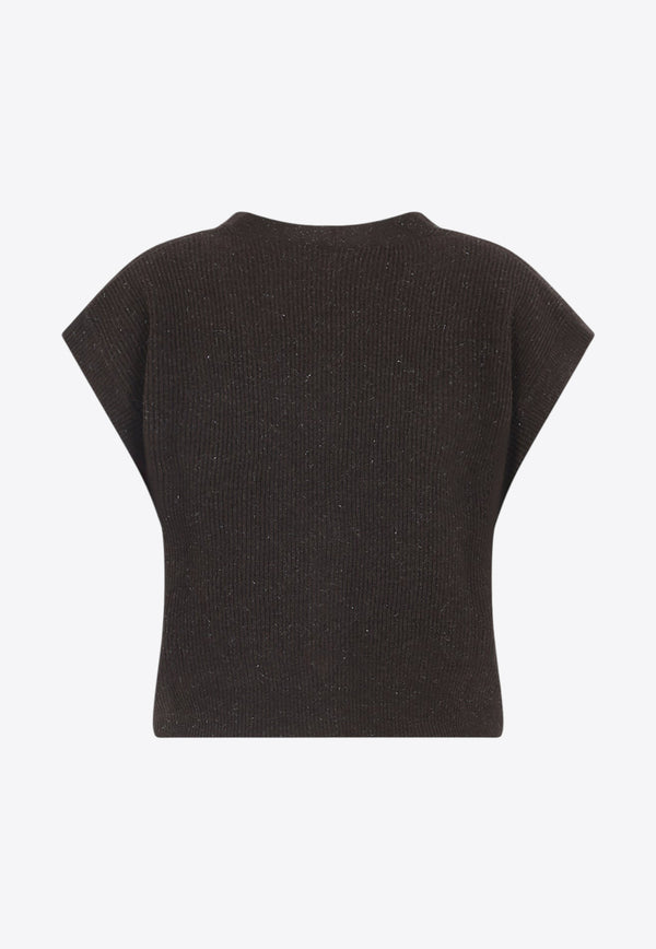 Lurex Sleeveless Cropped Cardigan