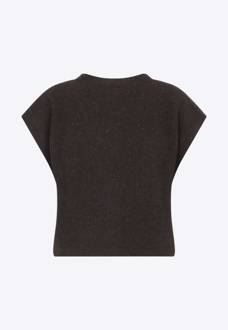 Lurex Sleeveless Cropped Cardigan