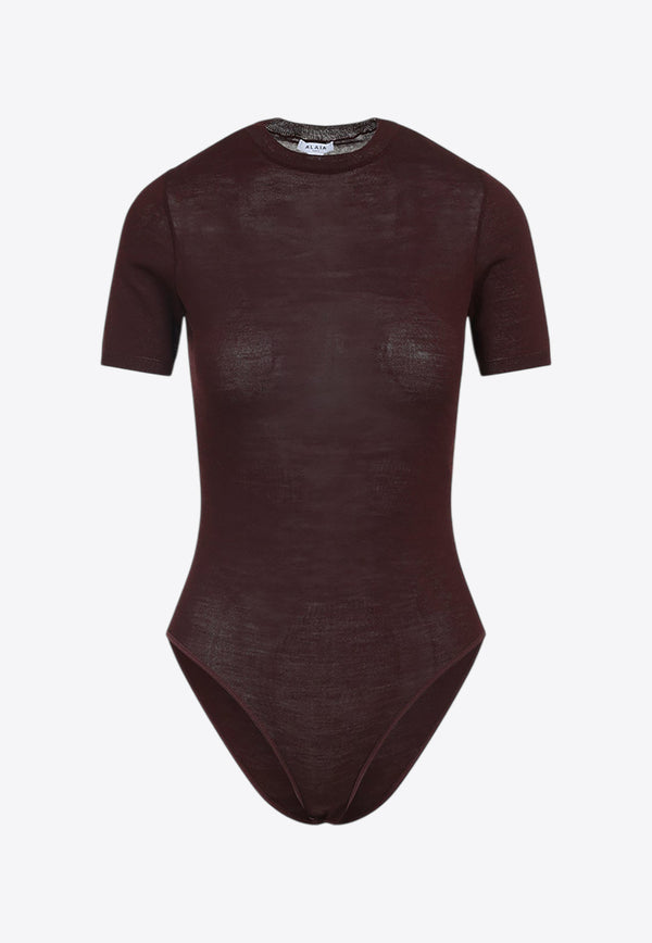 Wool-Blend Crewneck Bodysuit Top