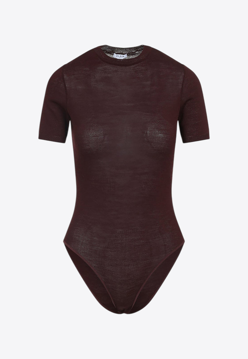 Wool-Blend Crewneck Bodysuit Top