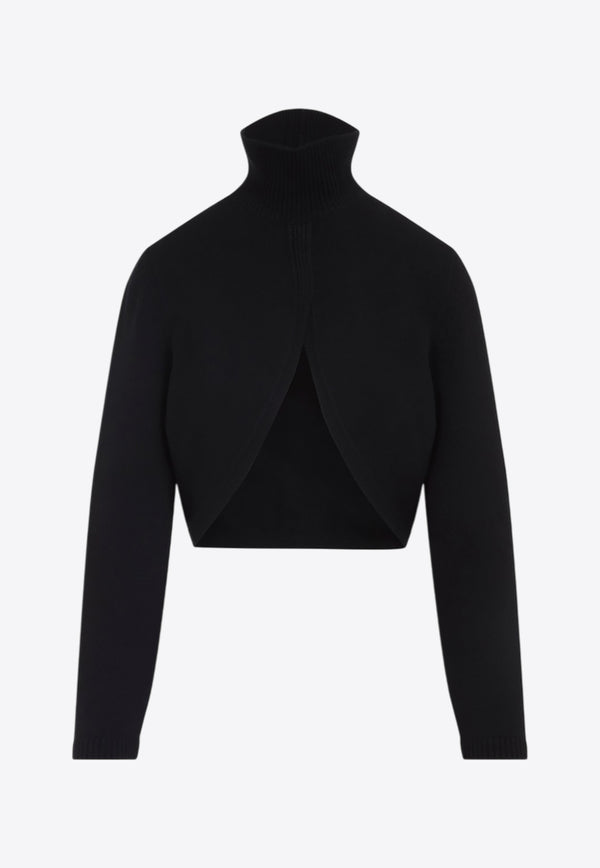 Cut-Out High-Neck Cropped Sweater