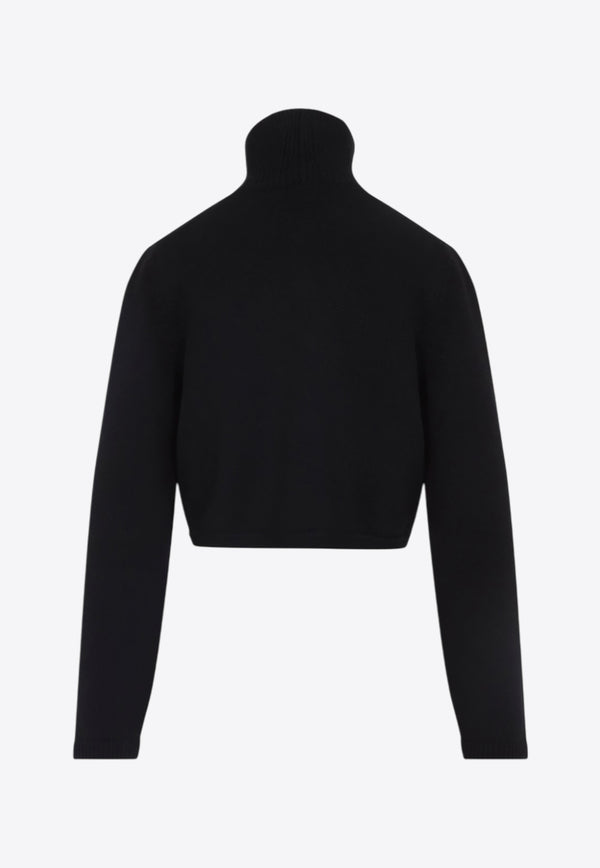 Cut-Out High-Neck Cropped Sweater
