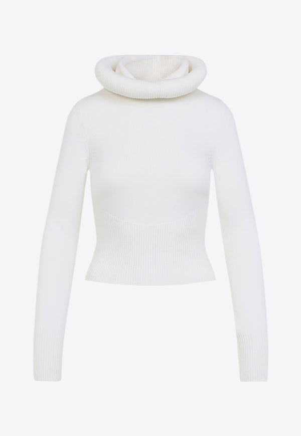 High-Neck Ribbed Sweater with Hood