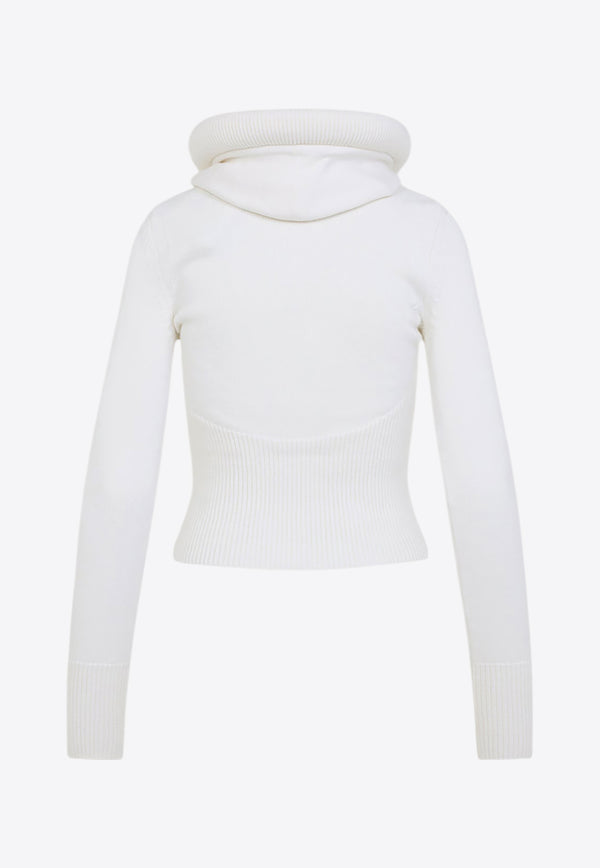 High-Neck Ribbed Sweater with Hood