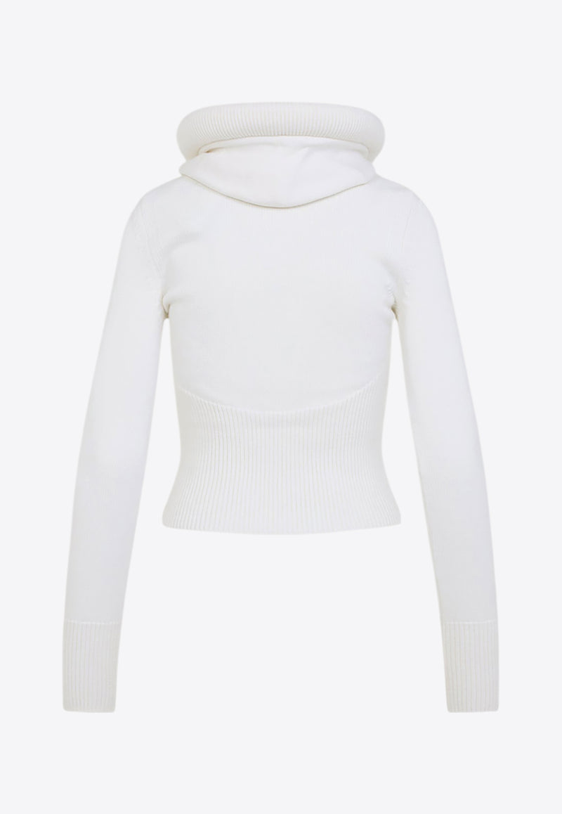 High-Neck Ribbed Sweater with Hood