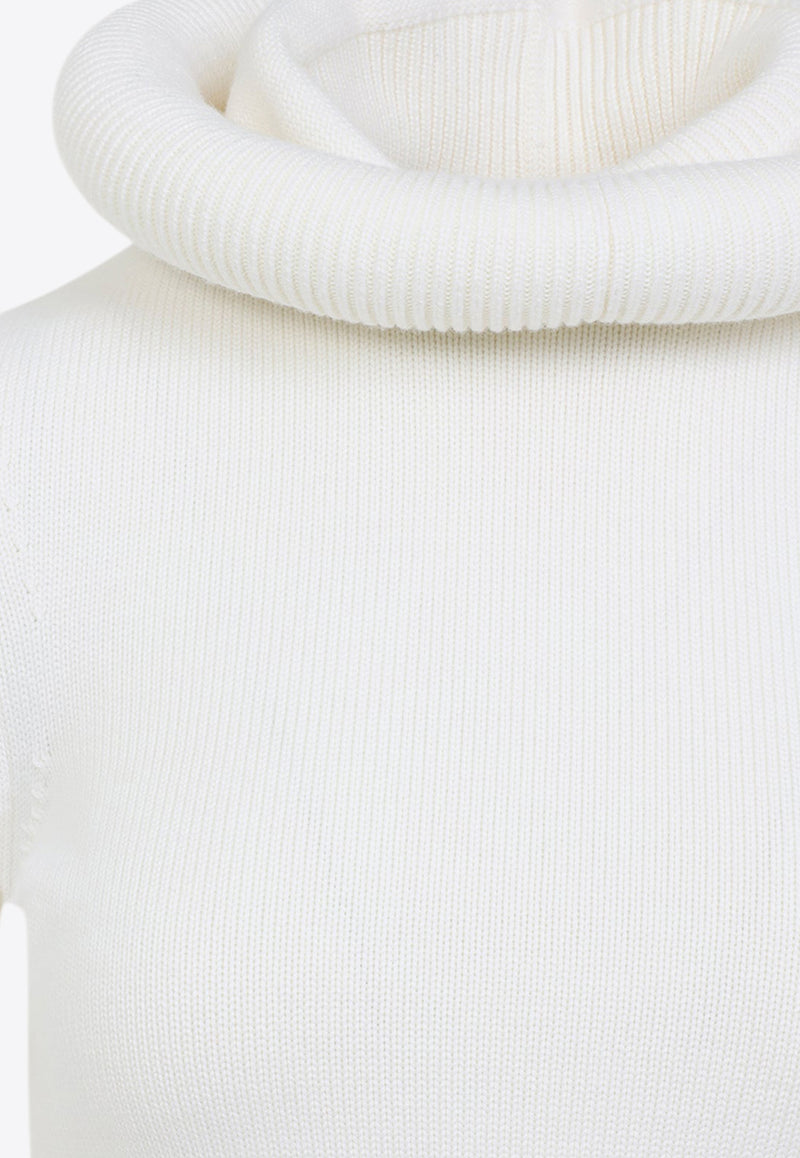 High-Neck Ribbed Sweater with Hood