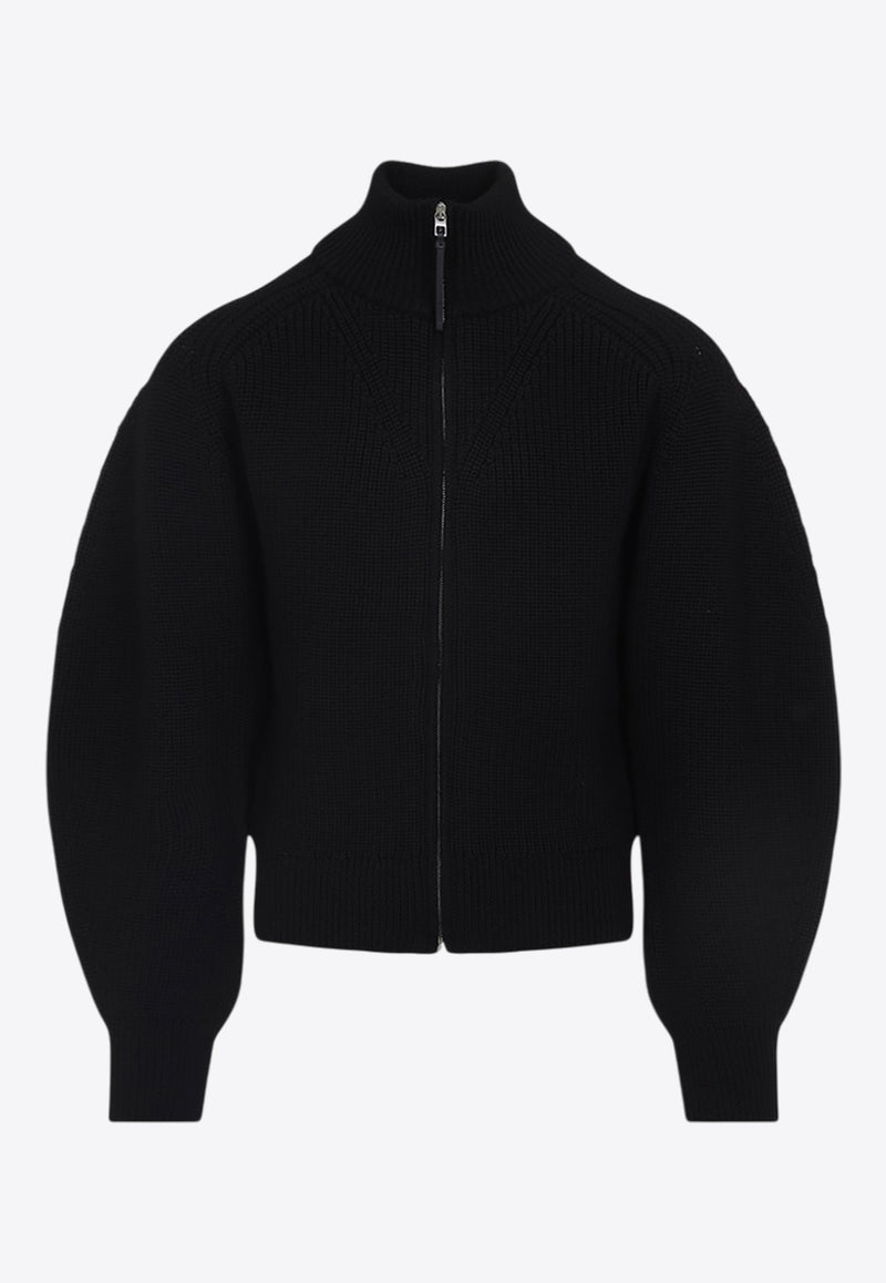 Balloon-Sleeved Zip-Up Cardigan