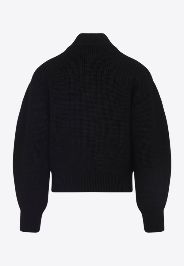 Balloon-Sleeved Zip-Up Cardigan