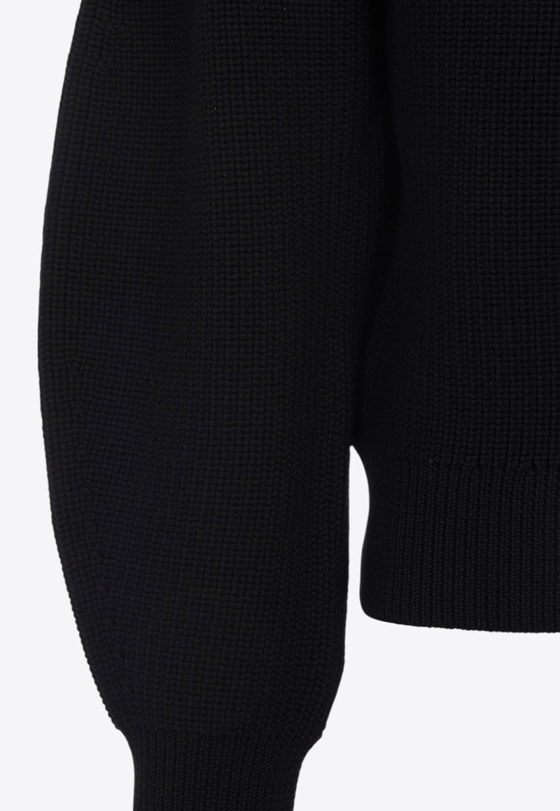 Balloon-Sleeved Zip-Up Cardigan