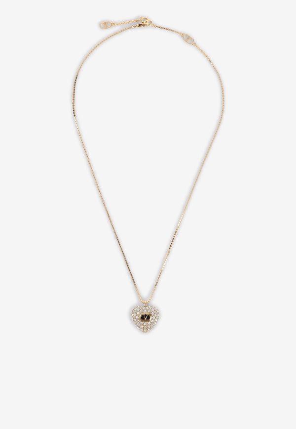 Crystal-Embellished Heart Pendant Necklace