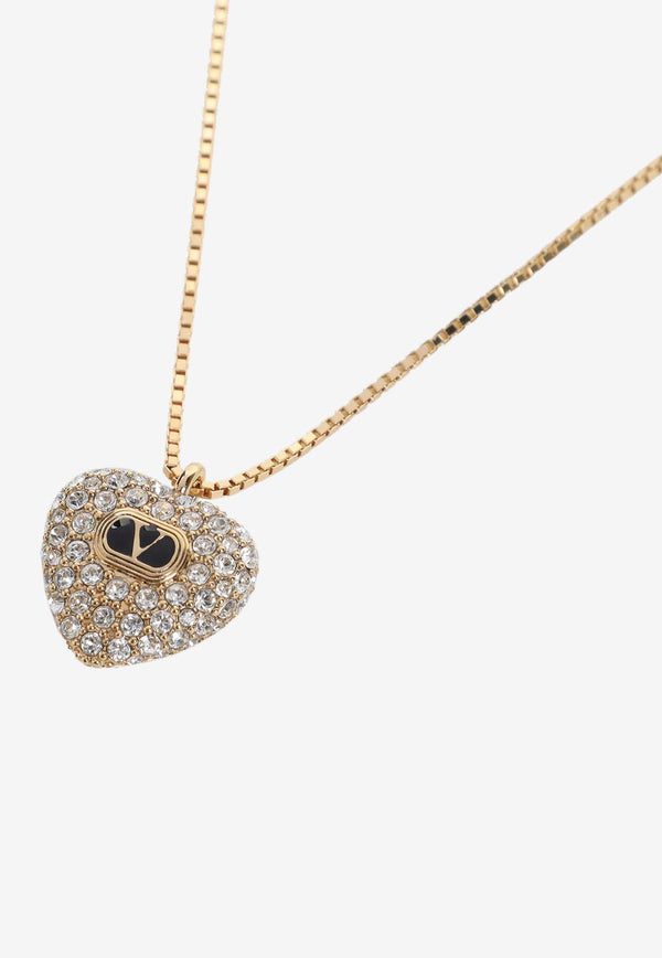Crystal-Embellished Heart Pendant Necklace