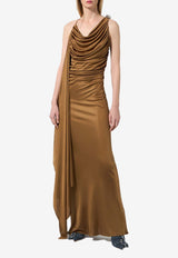 Guiseppe Di Morabito Draped Satin Maxi Dress Brown 03PFLD12003315CAMEL