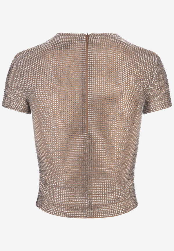 Guiseppe Di Morabito Rhinestone Embellished Cropped Top Beige 03PFTO273FC03212BEIGE