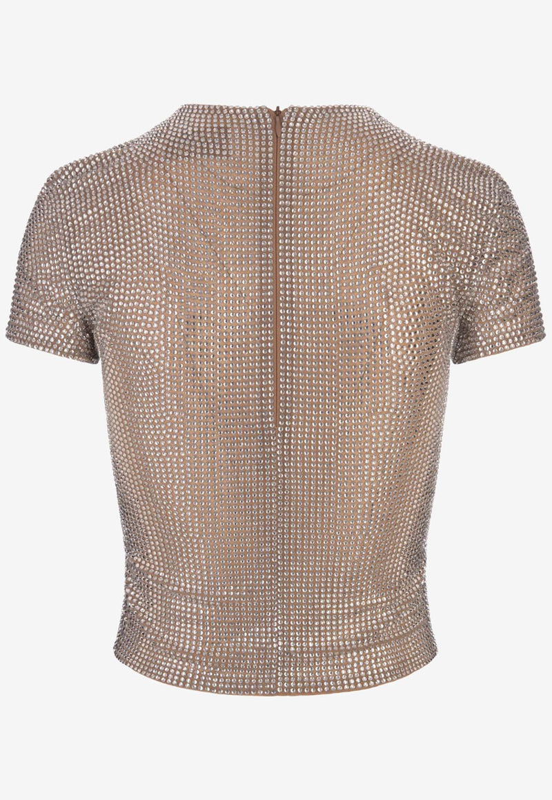 Guiseppe Di Morabito Rhinestone Embellished Cropped Top Beige 03PFTO273FC03212BEIGE