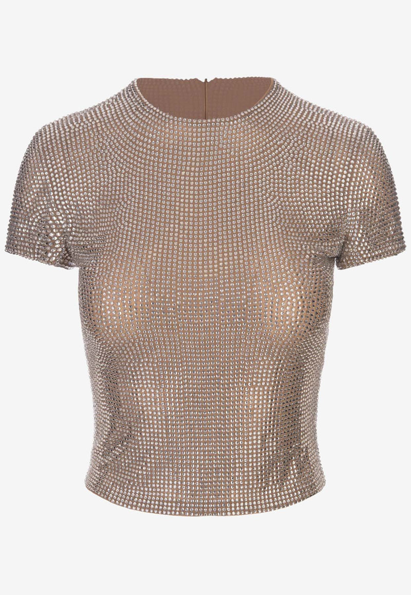 Guiseppe Di Morabito Rhinestone Embellished Cropped Top Beige 03PFTO273FC03212BEIGE