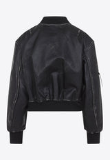 Vintage Leather Cropped Bomber Jacket