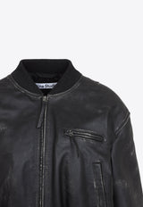 Vintage Leather Cropped Bomber Jacket