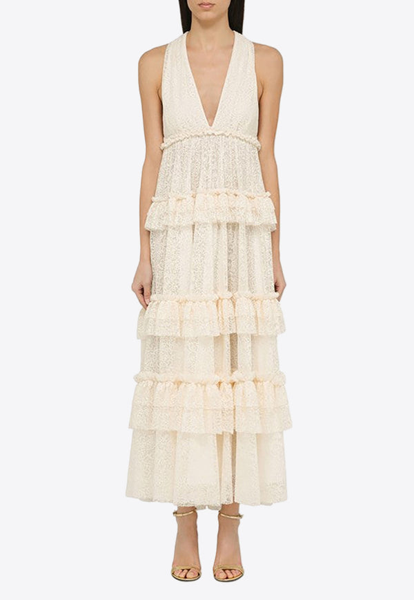 Philosophy Di Lorenzo Serafini V-neck Tiered Maxi Dress White 04050716/O_PHILO-A0002