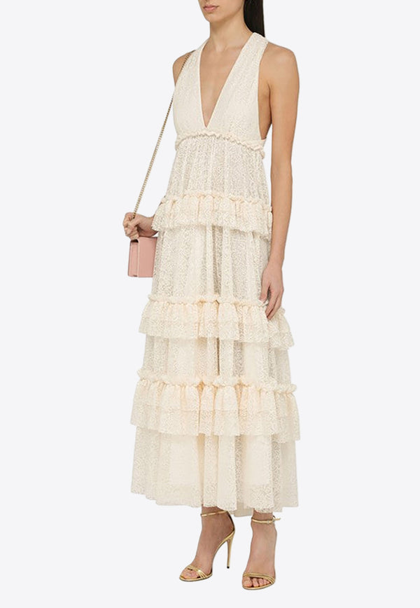 Philosophy Di Lorenzo Serafini V-neck Tiered Maxi Dress White 04050716/O_PHILO-A0002