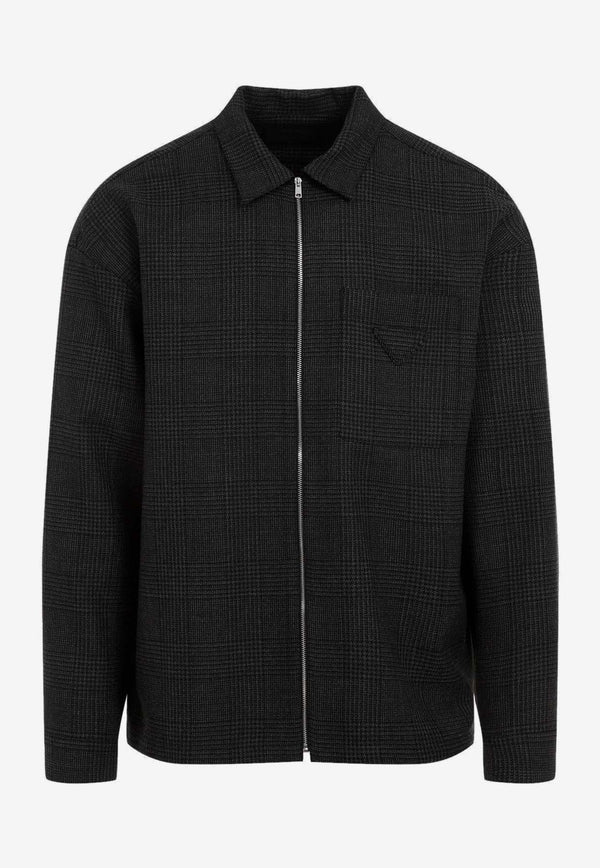 Checked Wool Zip-Up Shirt