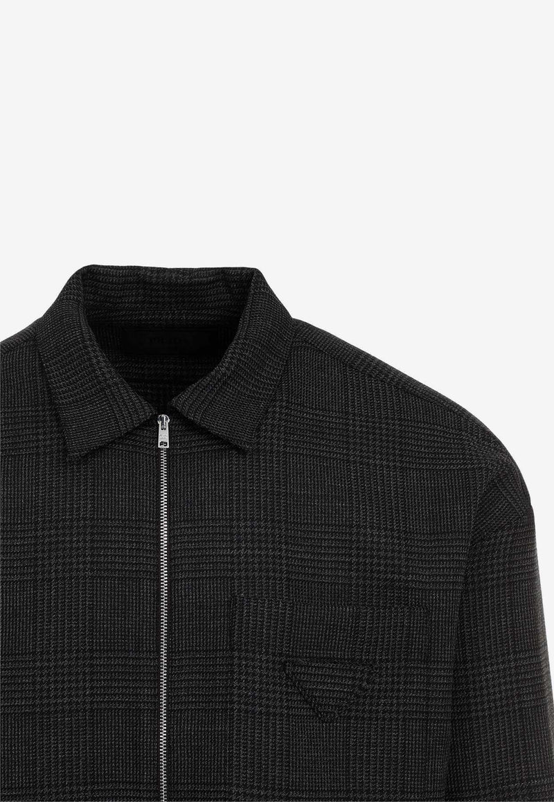 Checked Wool Zip-Up Shirt