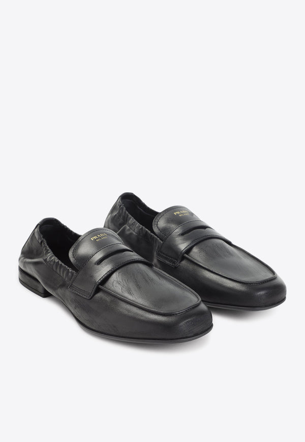 Elastic Calf Leather Loafers