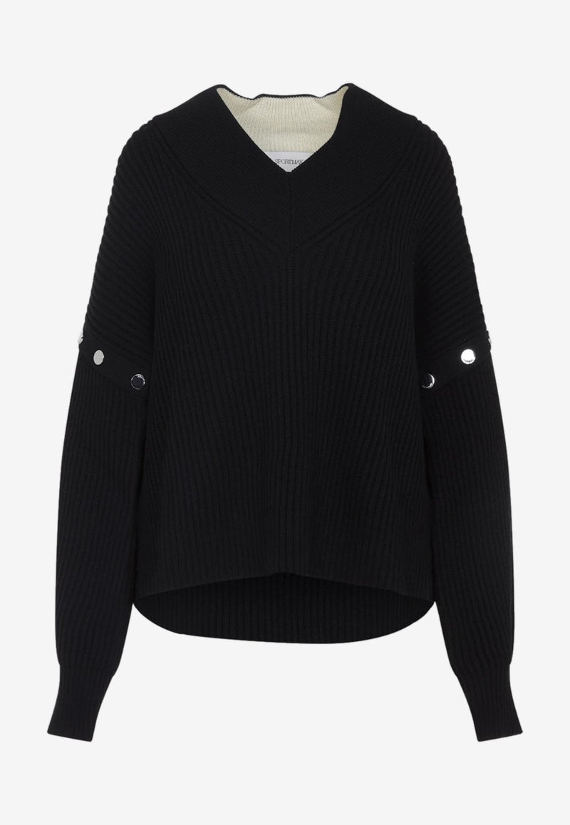Tay V-neck Snap-Buttons Sweater