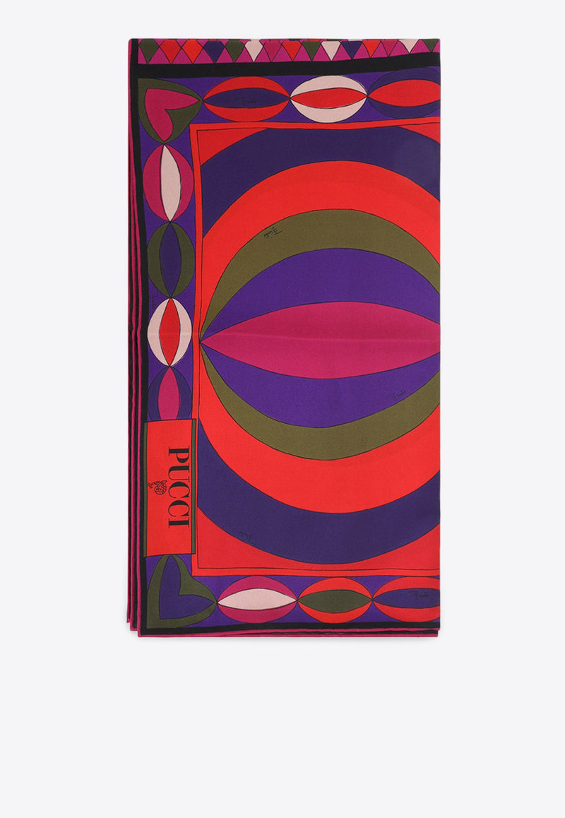 Patterned Silk Scarf with Logo-Print