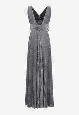 Sequin-Embellished Pleated Maxi Dress