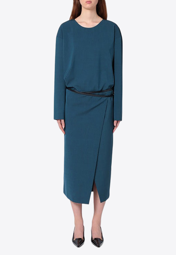 Philosophy Di Lorenzo Serafini Wool-Blend Midi Dress with Belt Blue 04137126/P_PHILO-V0310