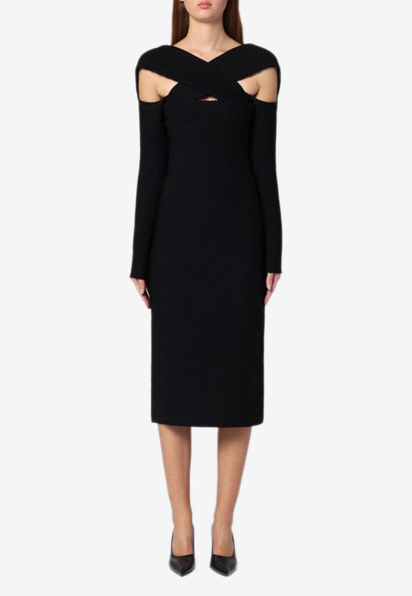 Philosophy Di Lorenzo Serafini Crossover Long-Sleeved Midi Dress Black 04867105/P_PHILO-A0555