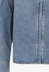 Zip-Up Long-Sleeved Denim Shirt