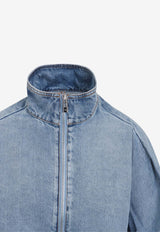 Zip-Up Long-Sleeved Denim Shirt