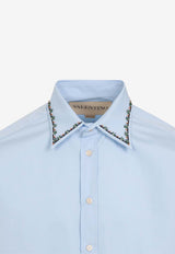 Beaded-Collar Long-Sleeved Shirt