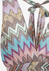 V-neck Lurex Chevron Playsuit