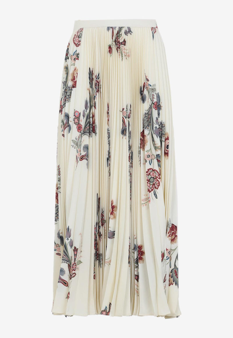Plisse Floral Midi Skirt