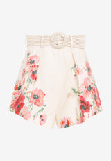 Lightburst Belted Floral Mini Shorts