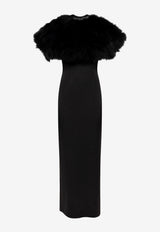 Giuseppe di Morabito Midi Dress with Feather-Shawl Black 05FWDR509 05368_BLACK