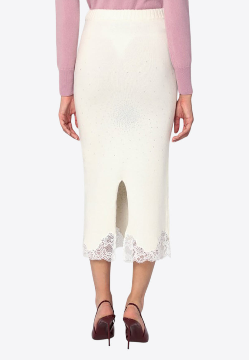 Giuseppe Di Morabito Lace and Rhinestones Midi Pencil Skirt White 05FWKND362YC05359_MORAB-02