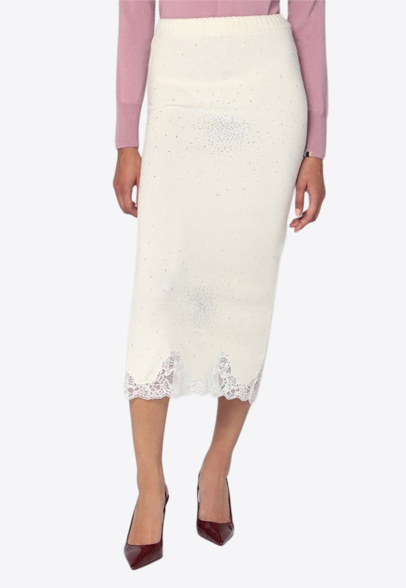 Giuseppe Di Morabito Lace and Rhinestones Midi Pencil Skirt White 05FWKND362YC05359_MORAB-02