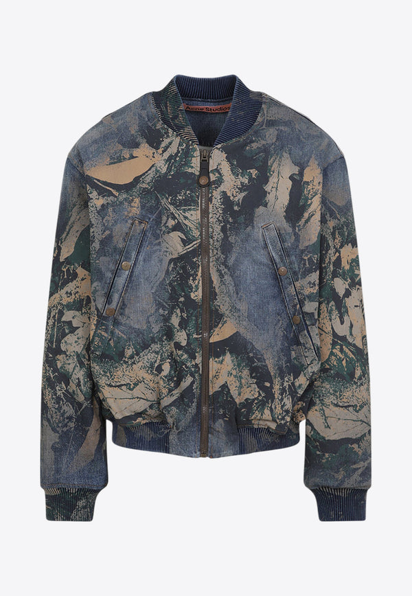 Graphic Print Denim Bomber Jacket