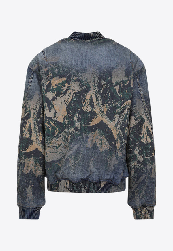 Graphic Print Denim Bomber Jacket