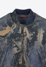 Graphic Print Denim Bomber Jacket