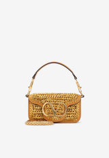 Small VLogo Raffia Top Handle Bag