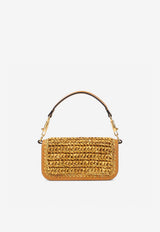 Small VLogo Raffia Top Handle Bag