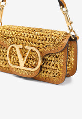 Small VLogo Raffia Top Handle Bag